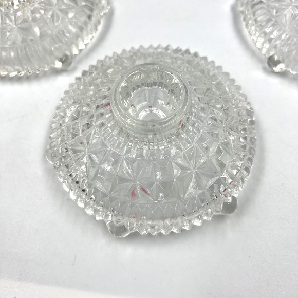 Vintage Pressed Clear Glass Round Footed Candlestick Taper Candle Holder 3 Piece - Picture 4 of 7